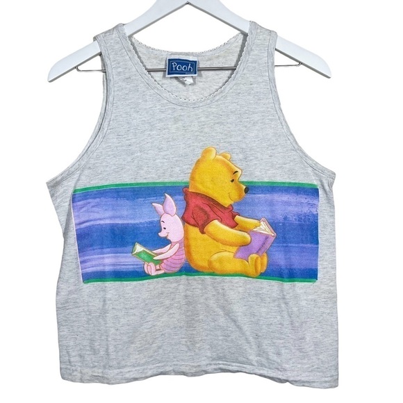 Vintage Disney Winnie the Pooh Piglet Book Sleeveless Tank Top Size Large Gray - Picture 1 of 9